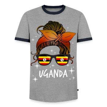 Uganda - Men's Ringer Shirt - grey/navy  - Front - AI Model Female 172 light (172cm) & AI Model Male 178 light (178cm)