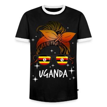 Uganda - Men's Ringer Shirt - black/white - Front - AI Model Female 172 light (172cm) & AI Model Male 178 light (178cm)