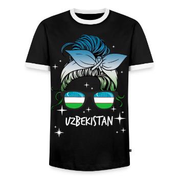 Uzbekistan - Men's Ringer Shirt - black/white - Front - AI Model Female 172 light (172cm) & AI Model Male 178 light (178cm)