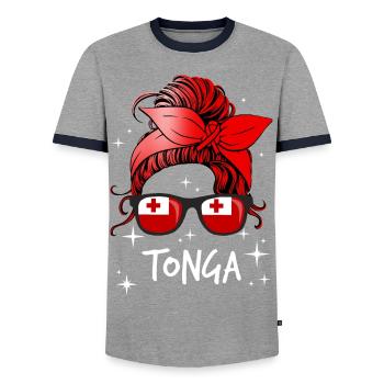 Tonga - Men's Ringer Shirt - grey/navy  - Front - AI Model Female 172 light (172cm) & AI Model Male 178 light (178cm)