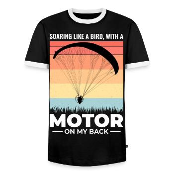 Paramotor Pilot Paramotoring Powered Paraglider - Men's Ringer Shirt - black/white - Front - AI Model Female 172 light (172cm) & AI Model Male 178 light (178cm)