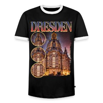 Dresden Germany City Skyline Home Love - Men's Ringer Shirt - black/white - Front - AI Model Female 172 light (172cm) & AI Model Male 178 light (178cm)