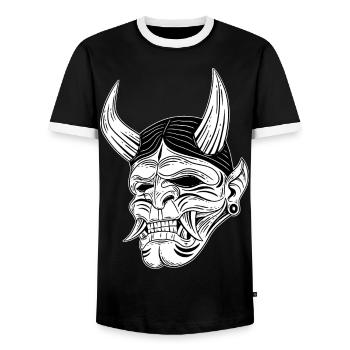 Skull Skull Horror Skeleton Halloween Geisha - Men's Ringer Shirt - black/white - Front - AI Model Female 172 light (172cm) & AI Model Male 178 light (178cm)