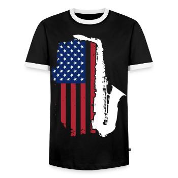 Saxophon USA Patriot - Männer Kontrast-T-Shirt - Schwarz/Weiß - Vorne - AI Model Female 172 light (172cm) & AI Model Male 178 light (178cm)