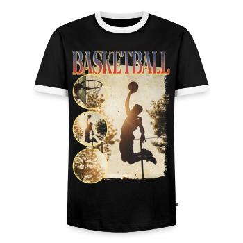 Basketteur Basketteur Dunking Joueur sportif - T-shirt contrasté Homme - noir/blanc - Devant - AI Model Female 172 light (172cm) & AI Model Male 178 light (178cm)