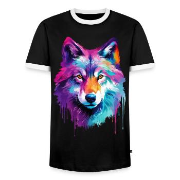 Wolf Wolfskopf Natur Wildnis Aquarell Bunt Kunst - Männer Kontrast-T-Shirt - Schwarz/Weiß - Vorne - AI Model Female 172 light (172cm) & AI Model Male 178 light (178cm)