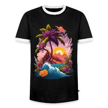 Palmiers de l’île Sunrise Paradise - T-shirt contrasté Homme - noir/blanc - Devant - AI Model Female 172 light (172cm) & AI Model Male 178 light (178cm)