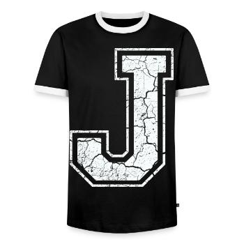 Un caractère un joule dans blanc in Used Look - T-shirt contrasté Homme - noir/blanc - Devant - AI Model Female 172 light (172cm) & AI Model Male 178 light (178cm)