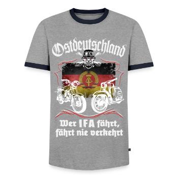 Ostmoped DDR Wer IFA fährt, fährt nie verkehrt VEB - Männer Kontrast-T-Shirt - Grau/Navy  - Vorne - AI Model Female 172 light (172cm) & AI Model Male 178 light (178cm)