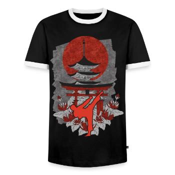 Karateka Do Japanese Sunset Shrine MMA Karate - Männer Kontrast-T-Shirt - Schwarz/Weiß - Vorne - AI Model Female 172 light (172cm) & AI Model Male 178 light (178cm)