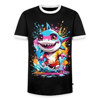 Requin - T-shirt contrasté Homme - noir/blanc - Devant - AI Model Female 172 light (172cm) & AI Model Male 178 light (178cm)