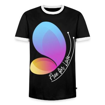 Free Through Love Gradient Butterfly - Men's Ringer Shirt - black/white - Front - AI Model Female 172 light (172cm) & AI Model Male 178 light (178cm)