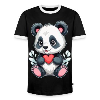Panda mit Herz - Männer Kontrast-T-Shirt - Schwarz/Weiß - Vorne - AI Model Female 172 light (172cm) & AI Model Male 178 light (178cm)