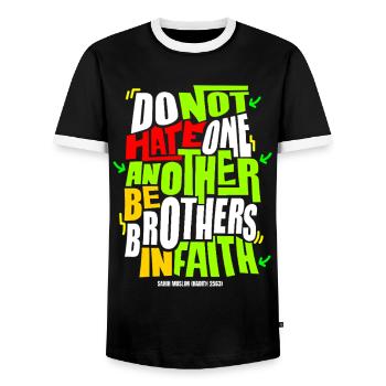 Ne vous haïssez pas les uns les autres Citation de la foi - T-shirt contrasté Homme - noir/blanc - Devant - AI Model Female 172 light (172cm) & AI Model Male 178 light (178cm)