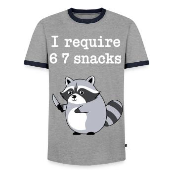 6-7 Internet Meme Cooler 6 7 Raccoon - Men's Ringer Shirt - grey/navy  - Front - AI Model Female 172 light (172cm) & AI Model Male 178 light (178cm)