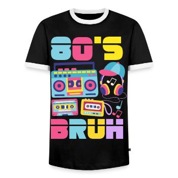 Retro Back to the 80s Vintage Design - Men's Ringer Shirt - black/white - Front - AI Model Female 172 light (172cm) & AI Model Male 178 light (178cm)