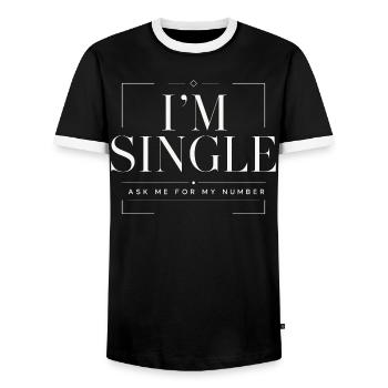 I'm Single Ask Me For My Number | Humour Chic - T-shirt contrasté Homme - noir/blanc - Devant - AI Model Female 172 light (172cm) & AI Model Male 178 light (178cm)
