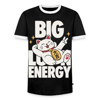 Big Luck Energy Lucky Cat - Men's Ringer Shirt - black/white - Front - AI Model Female 172 light (172cm) & AI Model Male 178 light (178cm)