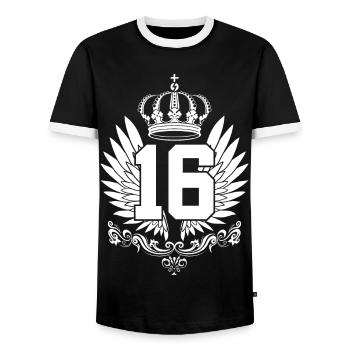 16. GEBURTSTAG 16 JAHRE - Männer Kontrast-T-Shirt - Schwarz/Weiß - Vorne - AI Model Female 172 light (172cm) & AI Model Male 178 light (178cm)