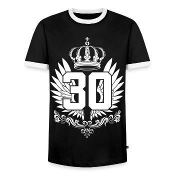 30TH BIRTHDAY 30 YEARS - Men's Ringer Shirt - black/white - Front - AI Model Female 172 light (172cm) & AI Model Male 178 light (178cm)