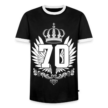 70TH BIRTHDAY 70 YEARS - Men's Ringer Shirt - black/white - Front - AI Model Female 172 light (172cm) & AI Model Male 178 light (178cm)