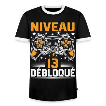 Niveau 13 débloqué / Anniversaire 13 ans gamer - T-shirt contrasté Homme - noir/blanc - Devant - AI Model Female 172 light (172cm) & AI Model Male 178 light (178cm)