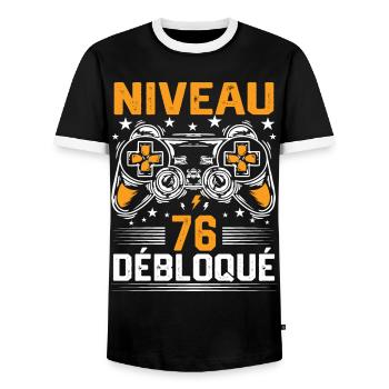 Niveau 76 débloqué / Anniversaire 76 ans gamer - T-shirt contrasté Homme - noir/blanc - Devant - AI Model Female 172 light (172cm) & AI Model Male 178 light (178cm)