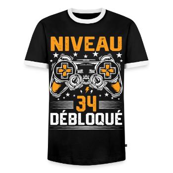 Niveau 34 débloqué / Anniversaire 34 ans gamer - T-shirt contrasté Homme - noir/blanc - Devant - AI Model Female 172 light (172cm) & AI Model Male 178 light (178cm)