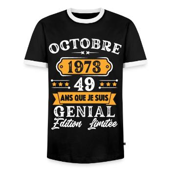 Cadeau D'anniversaire 49 Ans Octobre 1973 Rétro - T-shirt contrasté Homme - noir/blanc - Devant - AI Model Female 172 light (172cm) & AI Model Male 178 light (178cm)