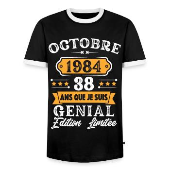 Cadeau D'anniversaire 38 Ans Octobre 1984 Rétro - T-shirt contrasté Homme - noir/blanc - Devant - AI Model Female 172 light (172cm) & AI Model Male 178 light (178cm)