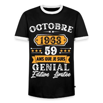 Cadeau D'anniversaire 59 Ans Octobre 1963 Rétro - T-shirt contrasté Homme - noir/blanc - Devant - AI Model Female 172 light (172cm) & AI Model Male 178 light (178cm)