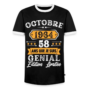 Cadeau D'anniversaire 58 Ans Octobre 1964 Rétro - T-shirt contrasté Homme - noir/blanc - Devant - AI Model Female 172 light (172cm) & AI Model Male 178 light (178cm)
