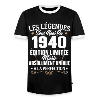Cadeau d'anniversaire légendes sont nées en 1940 - T-shirt contrasté Homme - noir/blanc - Devant - AI Model Female 172 light (172cm) & AI Model Male 178 light (178cm)