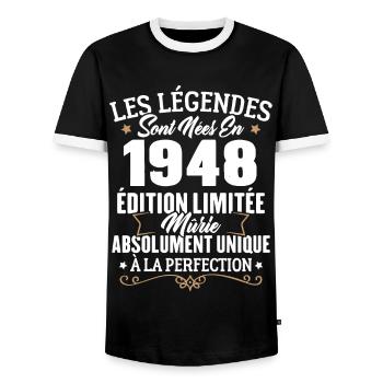 Cadeau d'anniversaire légendes sont nées en 1948 - T-shirt contrasté Homme - noir/blanc - Devant - AI Model Female 172 light (172cm) & AI Model Male 178 light (178cm)