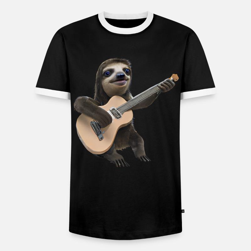 Sloth with guitar - Men's Ringer Shirt - black/white