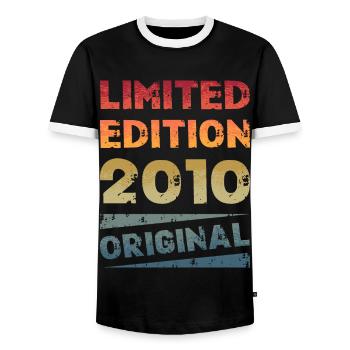 Limited Edition Birthday Party Vintage 2010 - Men's Ringer Shirt - black/white - Front - AI Model Female 172 light (172cm) & AI Model Male 178 light (178cm)