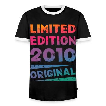Limited Edition Birthday Party Vintage 2010 - Men's Ringer Shirt - black/white - Front - AI Model Female 172 light (172cm) & AI Model Male 178 light (178cm)