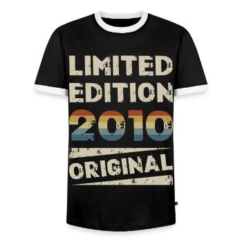 Limited Edition Birthday Party Vintage 2010 - Men's Ringer Shirt - black/white - Front - AI Model Female 172 light (172cm) & AI Model Male 178 light (178cm)