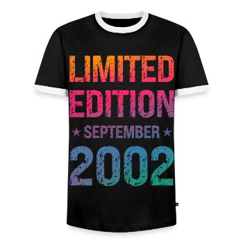 Fête d’anniversaire en édition limitée Vintage 2002 - T-shirt contrasté Homme - noir/blanc - Devant - AI Model Female 172 light (172cm) & AI Model Male 178 light (178cm)