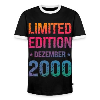 Limited Edition Birthday Party Vintage 2000 - Men's Ringer Shirt - black/white - Front - AI Model Female 172 light (172cm) & AI Model Male 178 light (178cm)