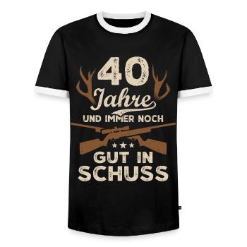 40. Geburtstag Jäger 40 Jahre Jagd - Männer Kontrast-T-Shirt - Schwarz/Weiß - Vorne - AI Model Female 172 light (172cm) & AI Model Male 178 light (178cm)