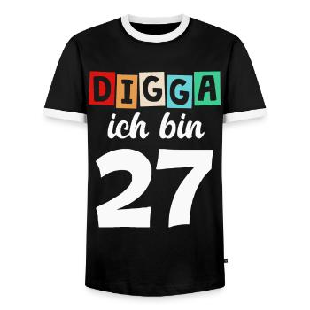 Digga Ich Bin 27 Jahre 27. Geburtstag - Männer Kontrast-T-Shirt - Schwarz/Weiß - Vorne - AI Model Female 172 light (172cm) & AI Model Male 178 light (178cm)