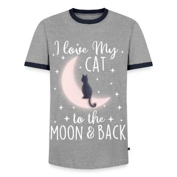 I Love My Cat To The Moon And Back - Men's Ringer Shirt - grey/navy  - Front - AI Model Female 172 light (172cm) & AI Model Male 178 light (178cm)
