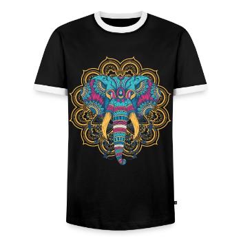 Africa Indian elephant head animal lover yoga - Men's Ringer Shirt - black/white - Front - AI Model Female 172 light (172cm) & AI Model Male 178 light (178cm)