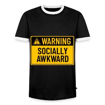Warning: Socially Awkward - Men's Ringer Shirt - black/white - Front - AI Model Female 172 light (172cm) & AI Model Male 178 light (178cm)