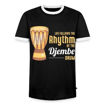 Djembe Player Drummer Music Drum Musician - Men's Ringer Shirt - black/white - Front - AI Model Female 172 light (172cm) & AI Model Male 178 light (178cm)