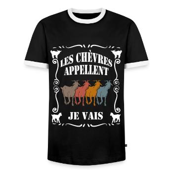 Les chèvres appellent - je pars - T-shirt contrasté Homme - noir/blanc - Devant - AI Model Female 172 light (172cm) & AI Model Male 178 light (178cm)