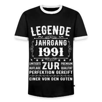 Legend - Jahrgang 1991 - Zur Perfektion Gereift - Men's Ringer Shirt - black/white - Front - AI Model Female 172 light (172cm) & AI Model Male 178 light (178cm)