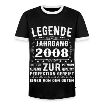 Legend - Vintage 2008 - Matured to perfection - Men's Ringer Shirt - black/white - Front - AI Model Female 172 light (172cm) & AI Model Male 178 light (178cm)