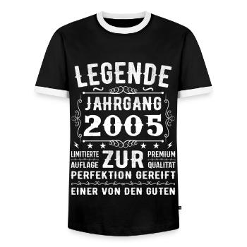 Legend - Vintage 2005 - Matured to perfection - Men's Ringer Shirt - black/white - Front - AI Model Female 172 light (172cm) & AI Model Male 178 light (178cm)